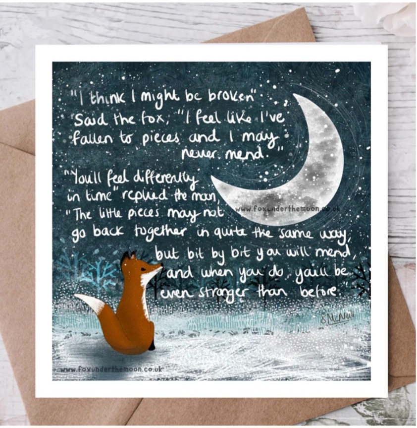 Fox Under The Moon Greetings Card - Broken