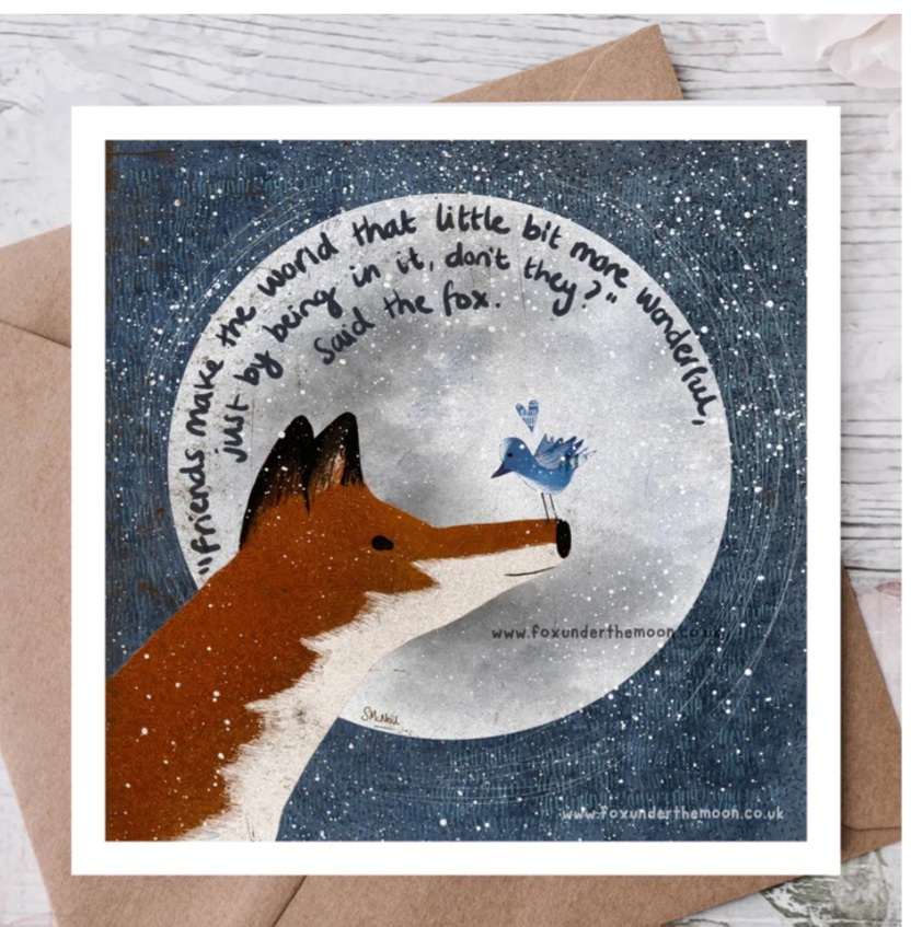 Fox Under The Moon Greetings Card - Friends