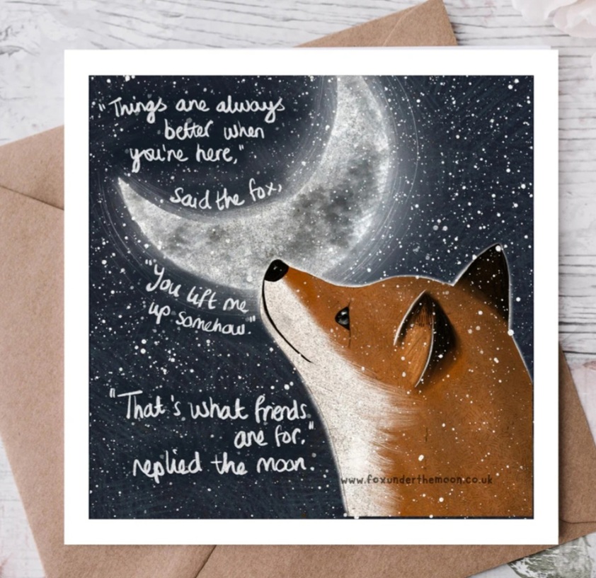 Fox Under The Moon Greetings Card - Lift me Up