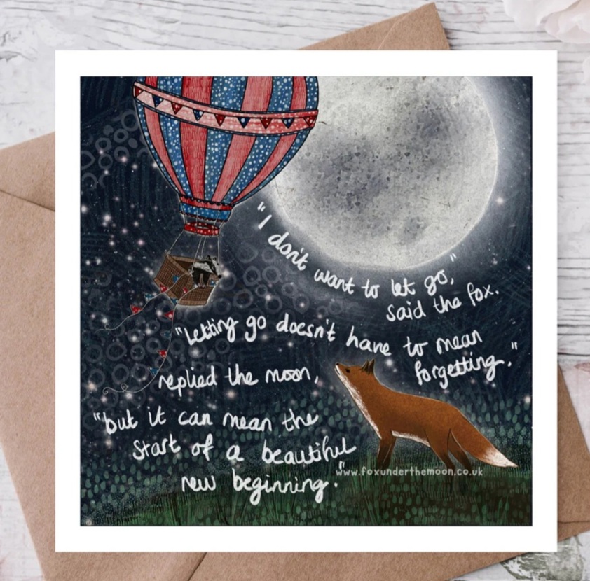 Fox Under The Moon Greetings Card - Letting Go