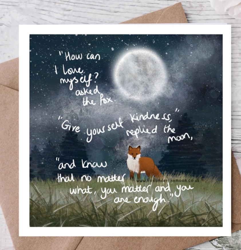 Fox Under The Moon Greetings Card - Self-Love