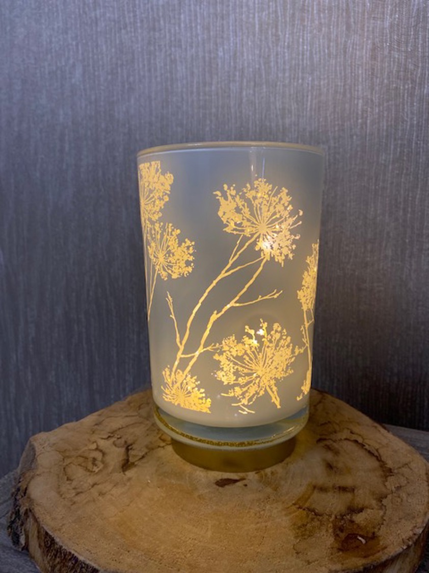 Tall Glass Tealight with winter petal