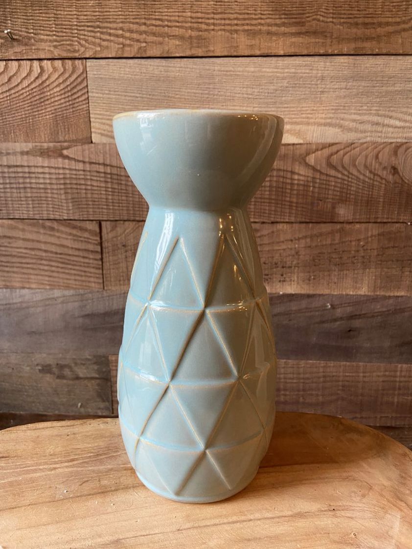 Duck Egg Patterned Vase with Face