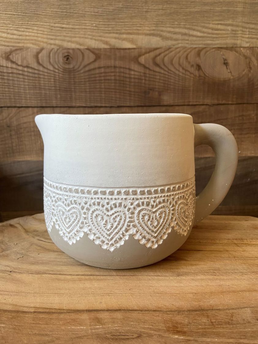 Grey Jug Pot with Embossed Lace Rim