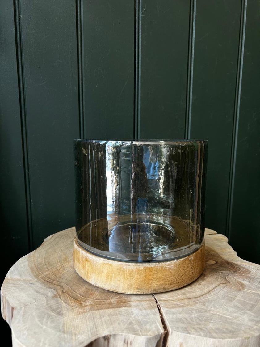 Glass And Wood  Hurricane Lantern