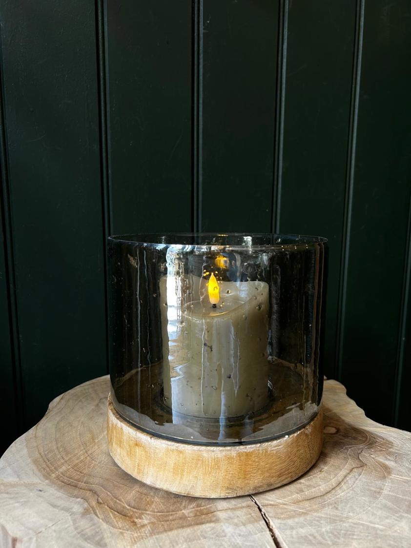 Glass And Wood  Hurricane Lantern