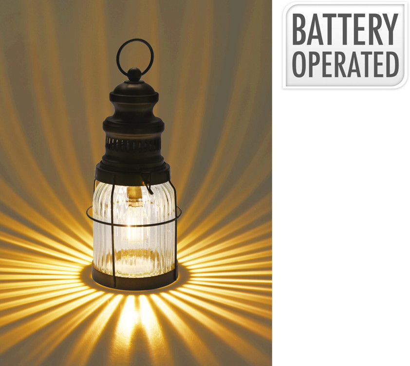Glass & Bronze Metal LED Lantern (Short)
