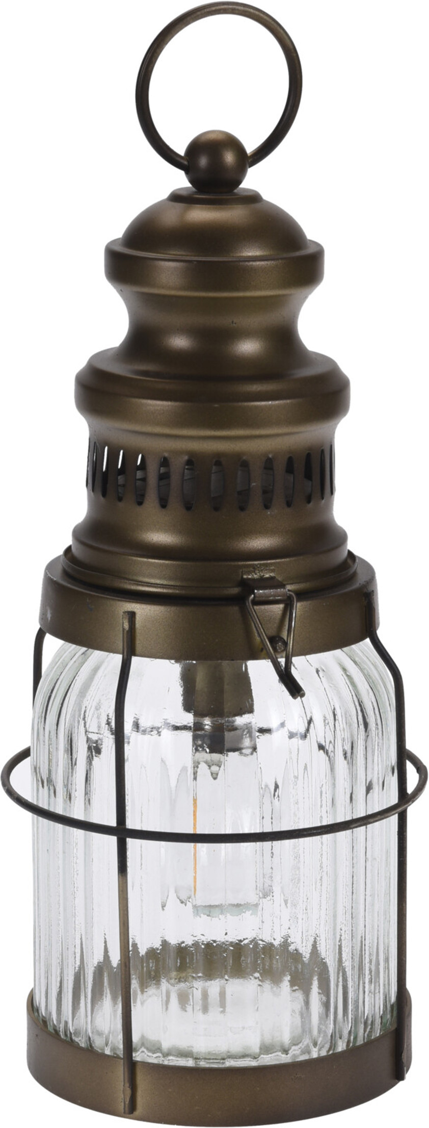 Glass & Bronze Metal LED Lantern (Short)