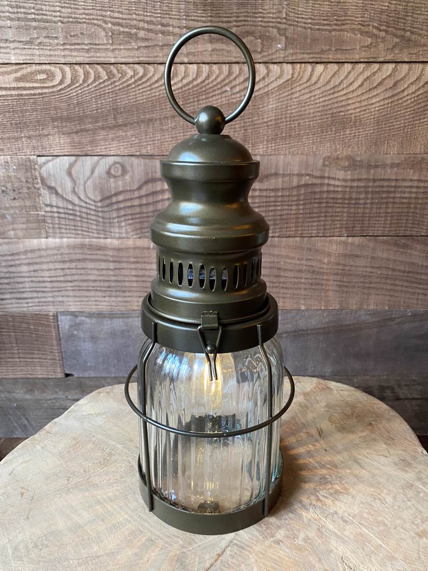 Glass & Bronze Metal LED Lantern (Short)