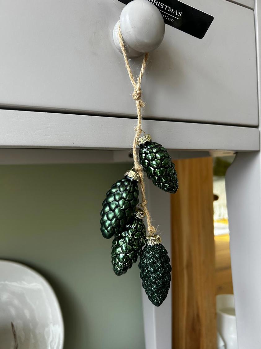 Hanging Green Pinecone Decor on Rope