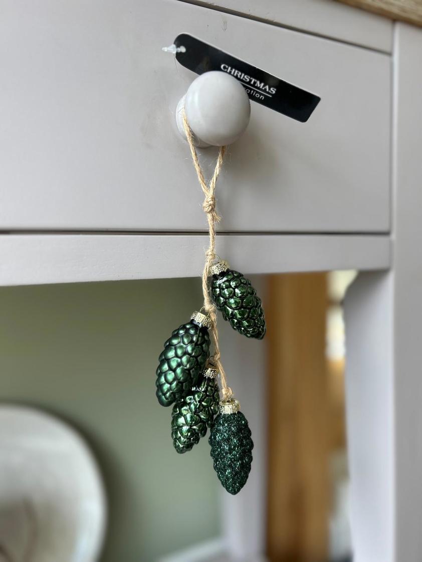 Hanging Green Pinecone Decor on Rope