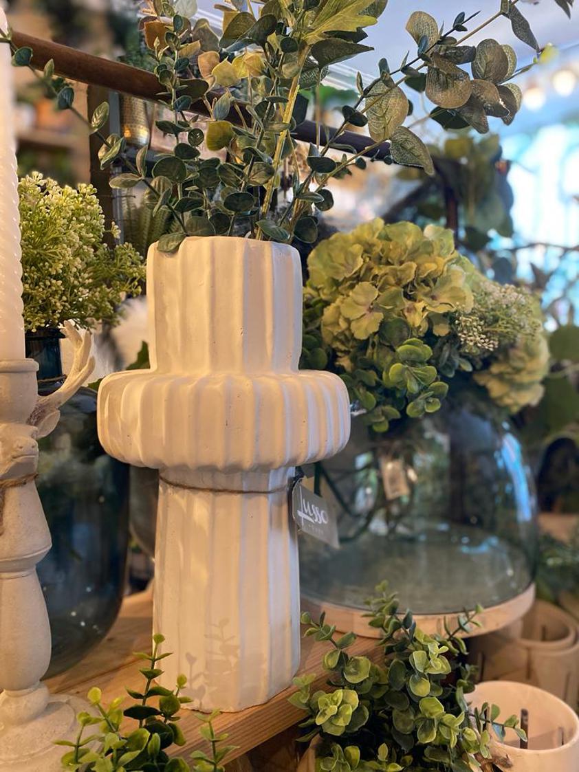 White Ceramic Ribbed Vase
