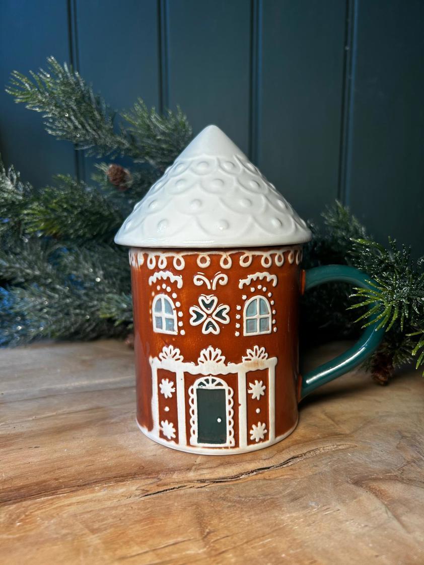 Gingerbread House Mug with Lid