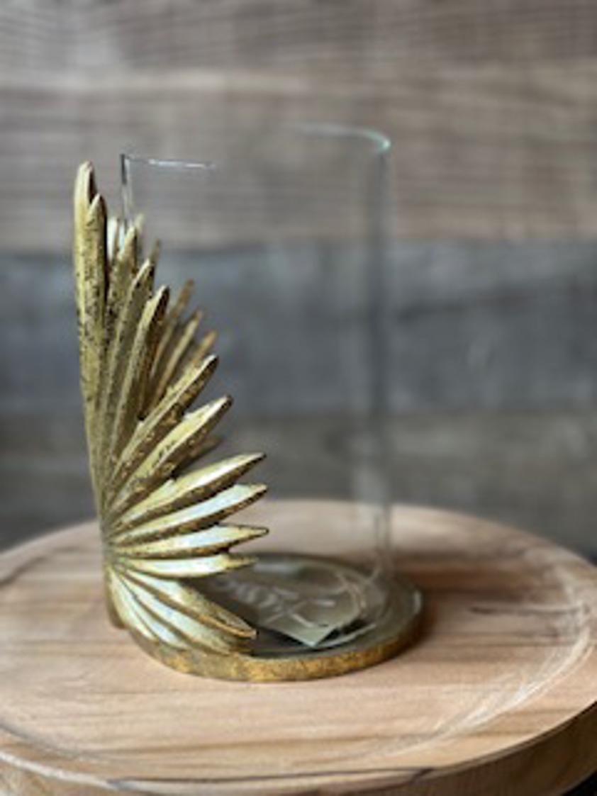 leaf 1 Gold & Glass Candle Holder With Leaf Design AAE325080