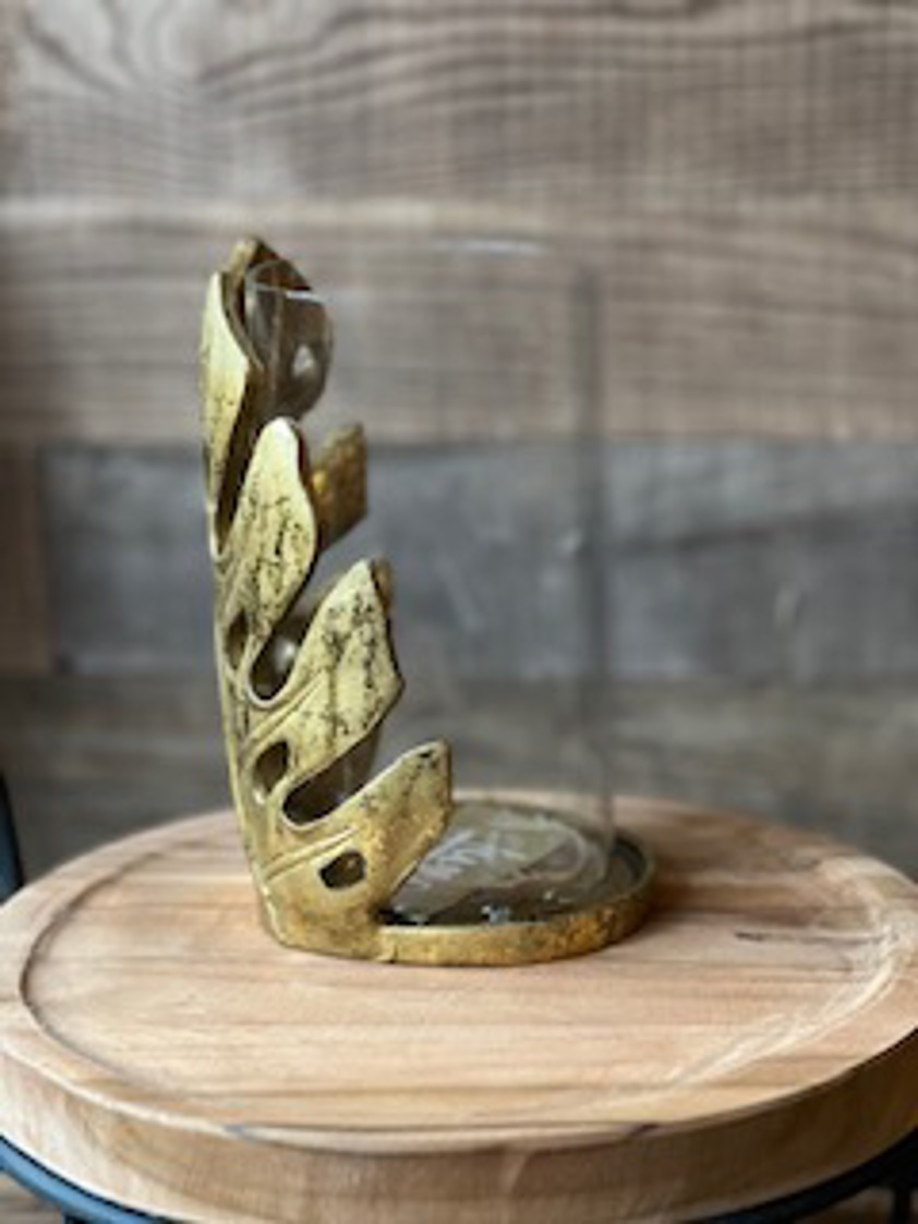 leaf 1 Gold & Glass Candle Holder With Leaf Design AAE325080