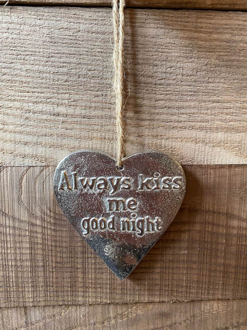 Always Kiss Me Good Night Silver Message Hearts