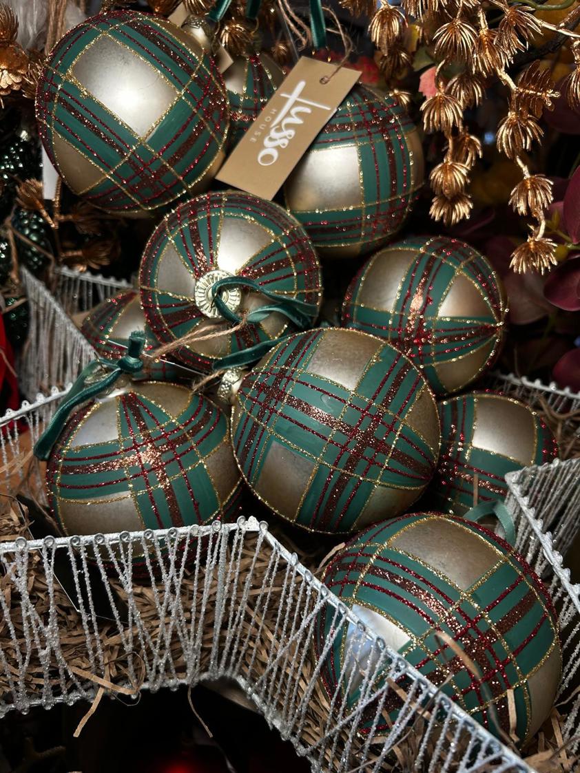 Round Glitter Plaid Bauble