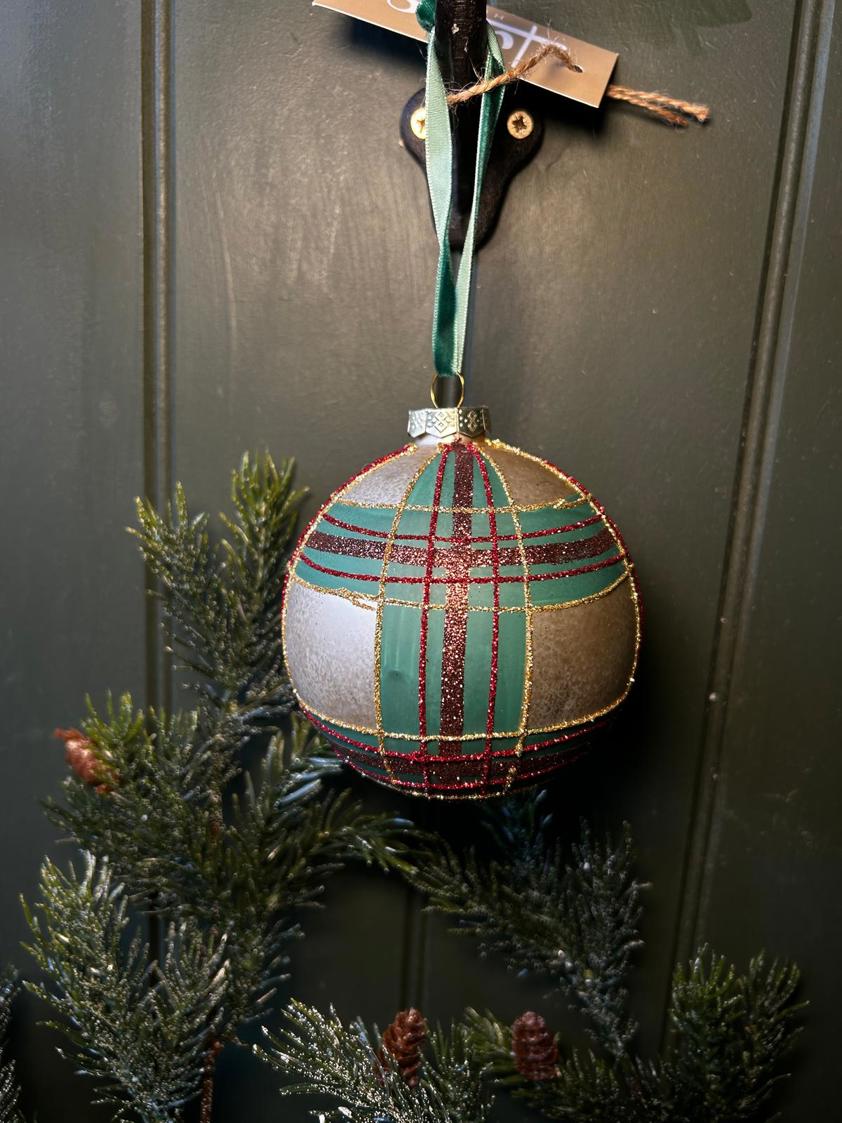 Round Glitter Plaid Bauble