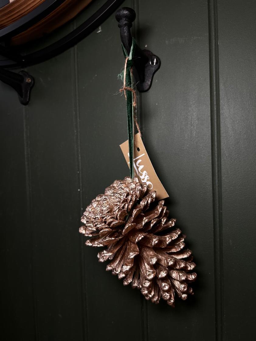 Gold Hanging Velvet Ribbon Pinecone