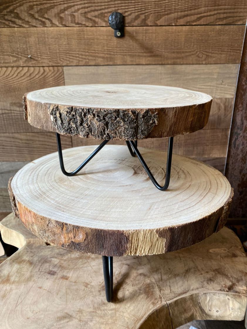Short Round Bark Effect Table with Metal Legs