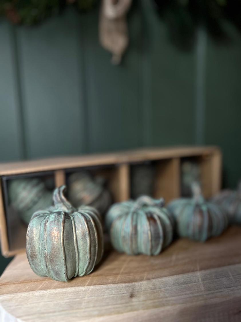 Set of Four Verdigris Pumpkins