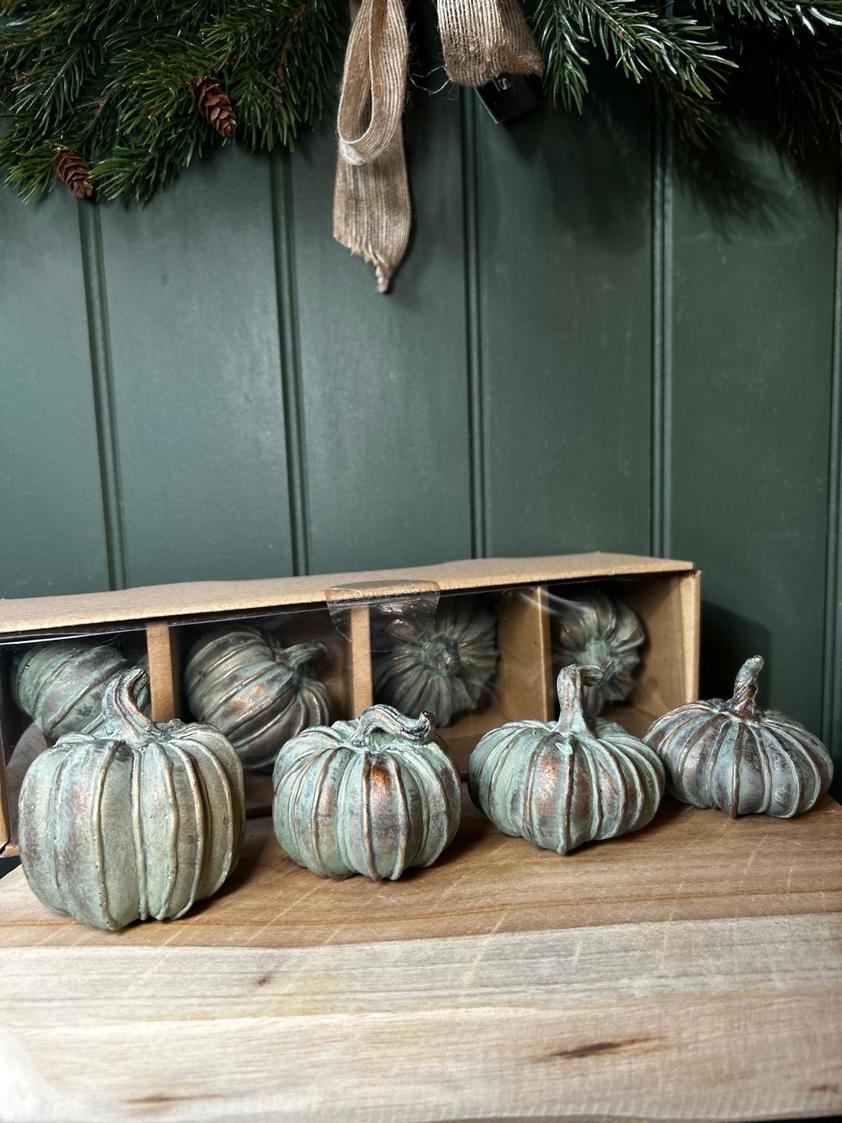 Set of Four Verdigris Pumpkins