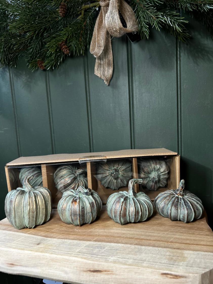 Set of Four Verdigris Pumpkins