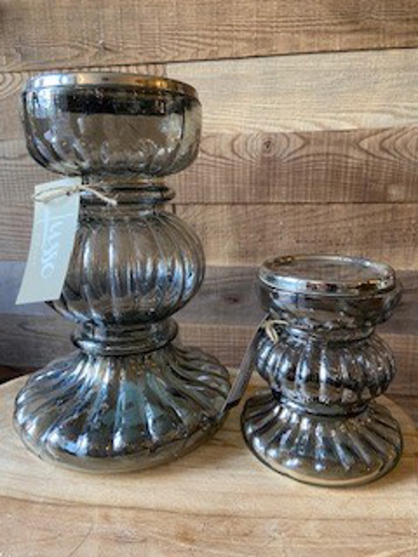 Smoked Midnight Ribbed Candle Holders (2 Sizes)