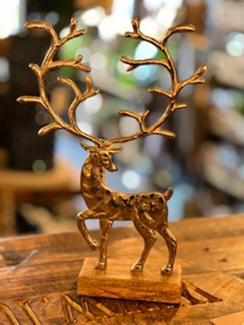 Medium Silver Reindeer on Wood Stand