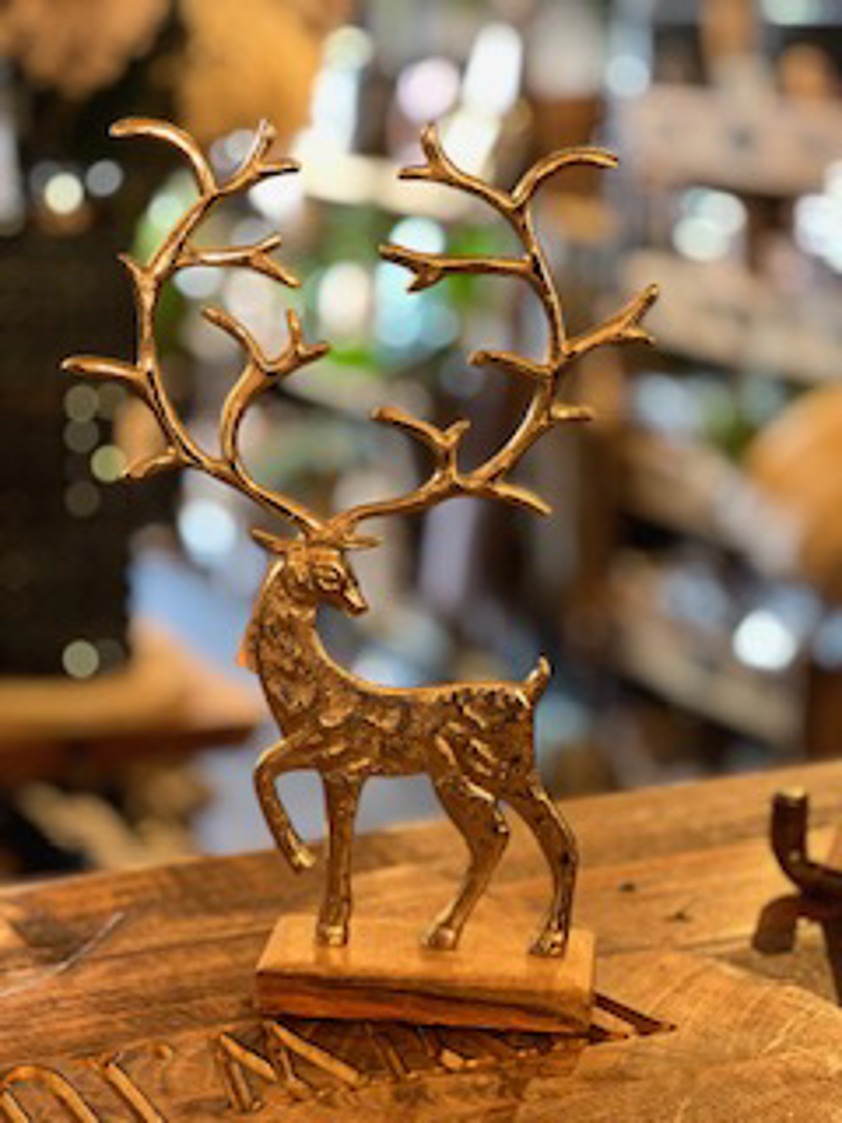 Large Silver Reindeer on Wood Stand