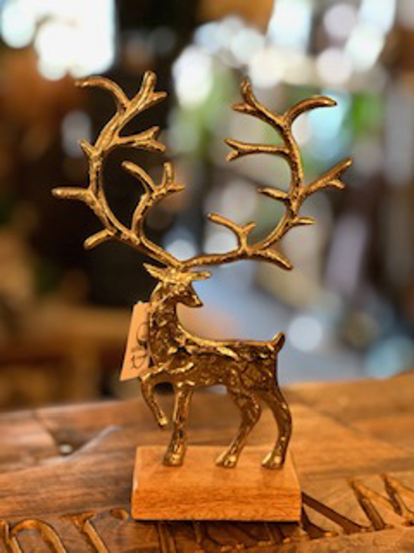 Small Silver Reindeer on Wood Stand