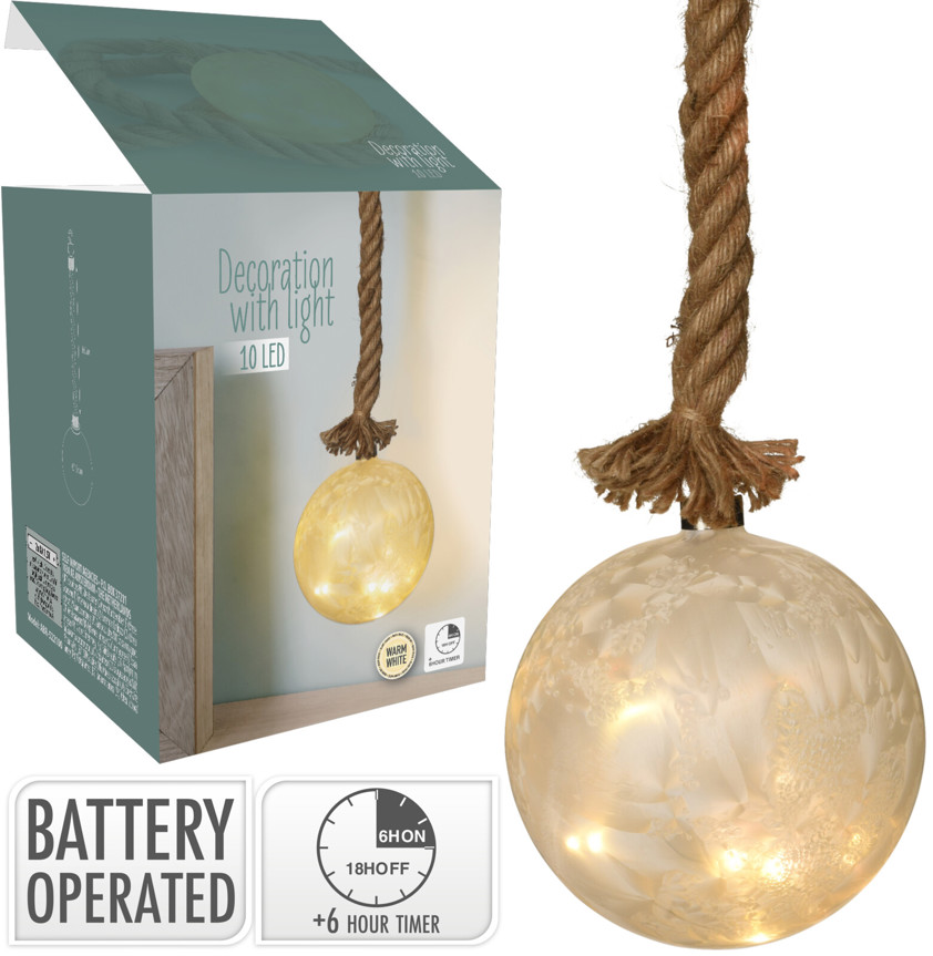 ABR522100 Small White Glass Ball with 10 Warm White led lights