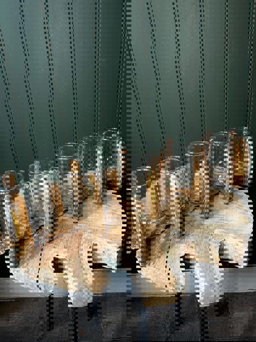 Natural Wood & Glass Long Candle Holder