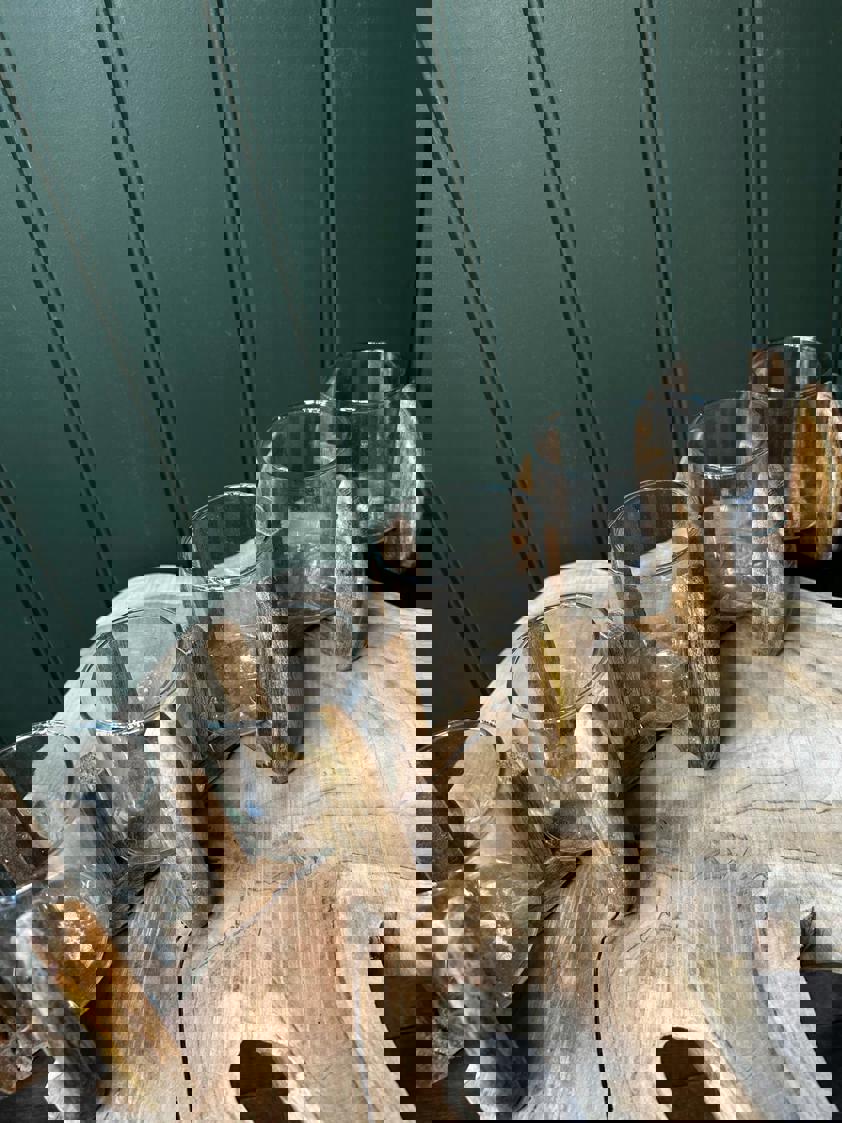 Natural Wood & Glass Long Candle Holder