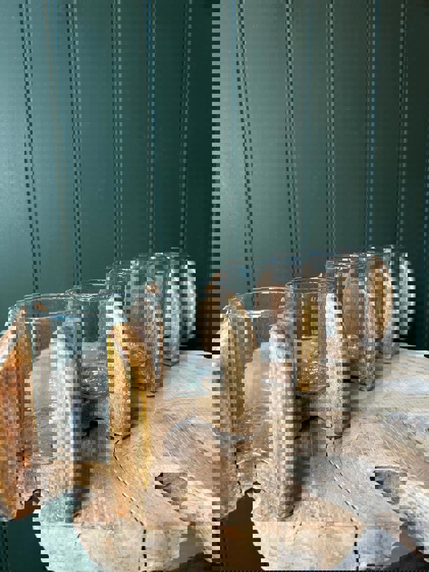 Natural Wood & Glass Long Candle Holder