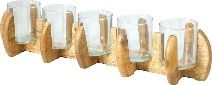 Natural Wood & Glass Long Candle Holder