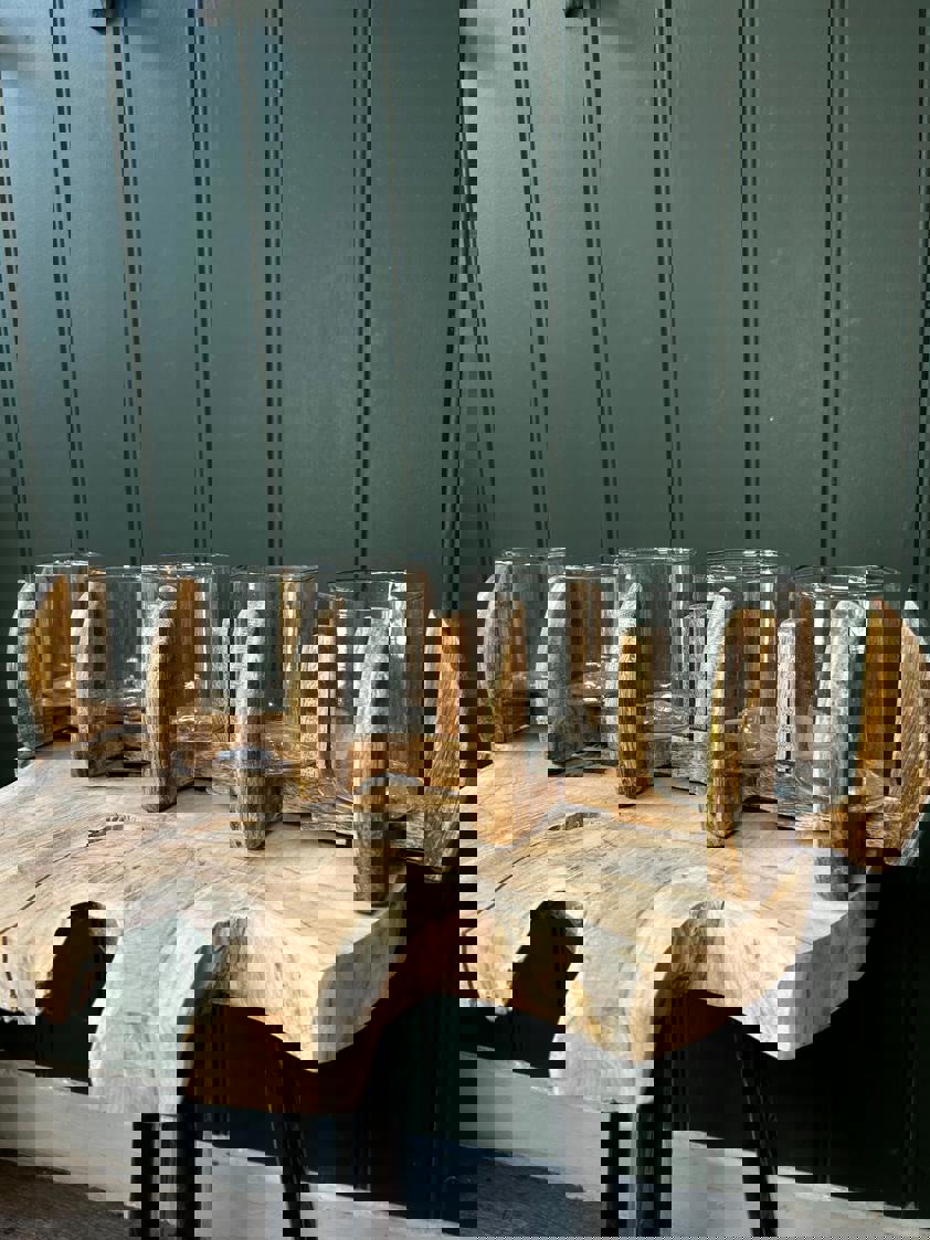 Natural Wood & Glass Long Candle Holder