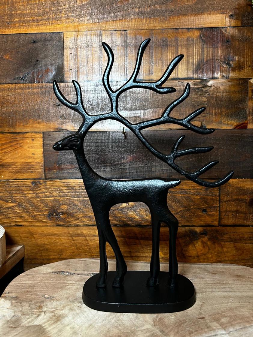 Large Standing Black Reindeer With Base