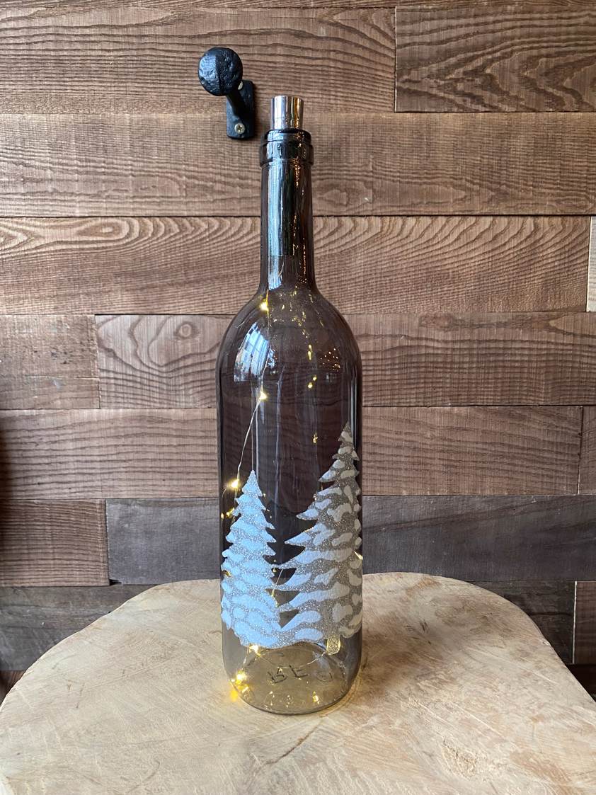Sliver Tree Winter Glass Bottle with Lights