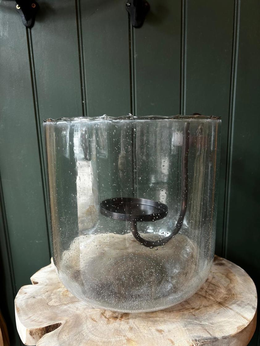 Bubble Glass and Metal Candle Holder Hurricane
