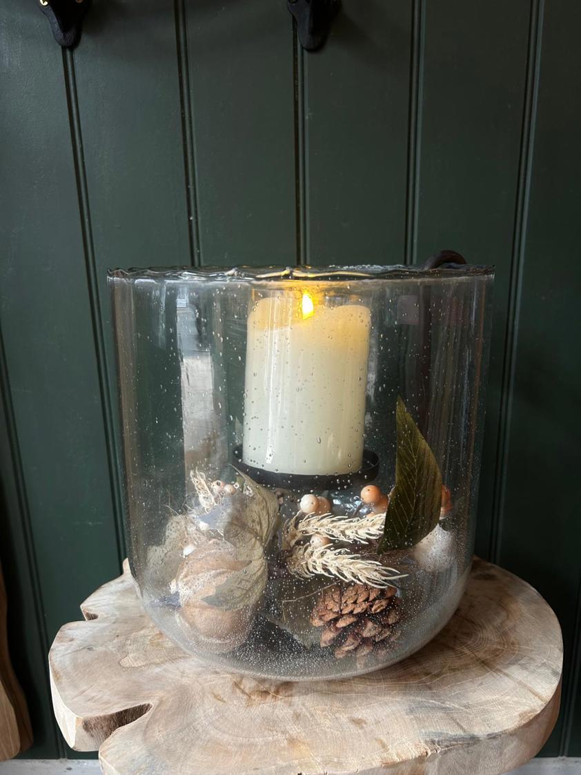 Bubble Glass and Metal Candle Holder Hurricane