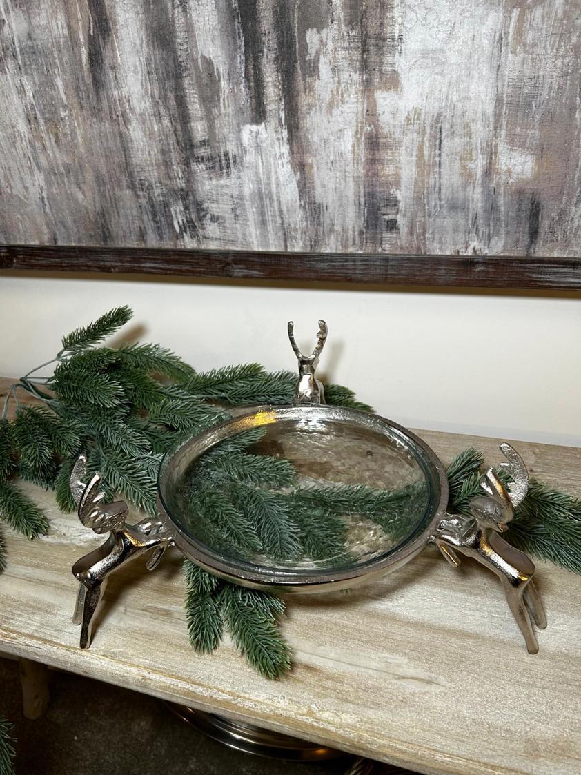 Reindeer Glass and Silver Bowl