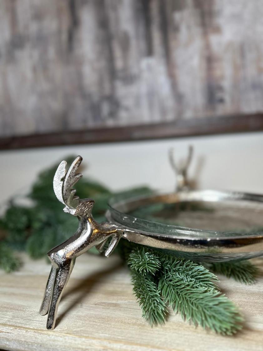 Reindeer Glass and Silver Bowl