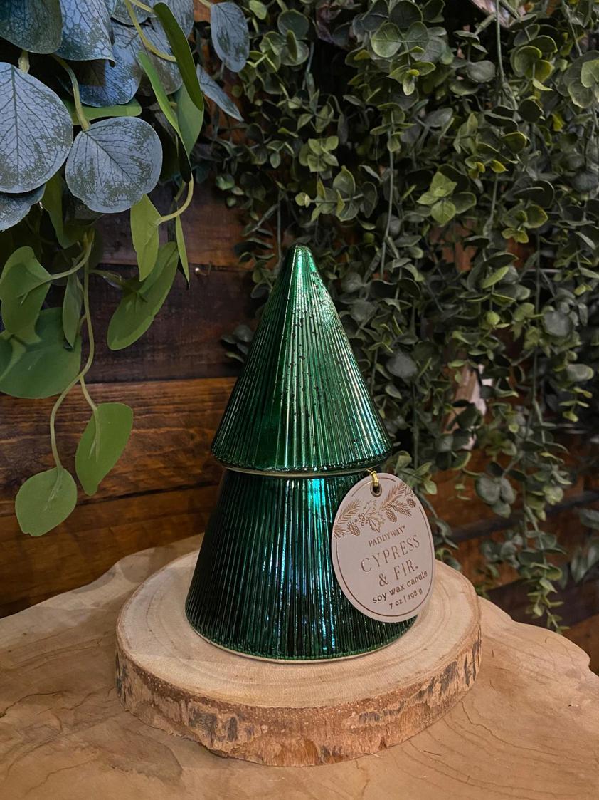 Green Paddywax Mercury Stacked Tree Candle