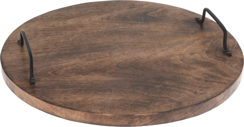 Round Mango Wood Serving Board With Metal Handles