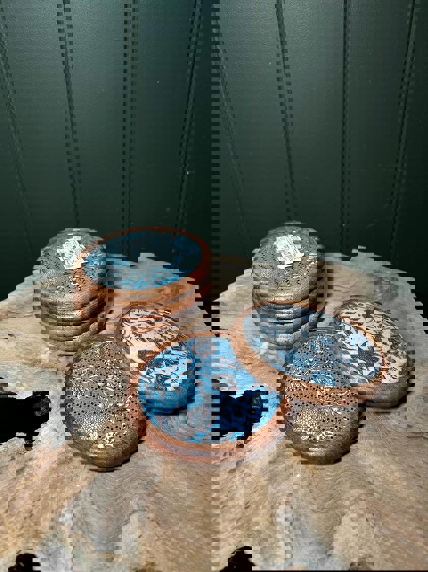 Blue & Wood Coaster Set