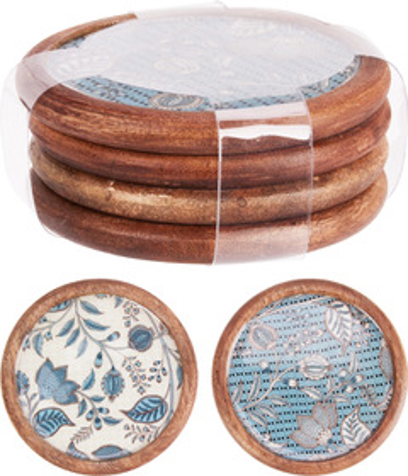 Blue & Wood Coaster Set