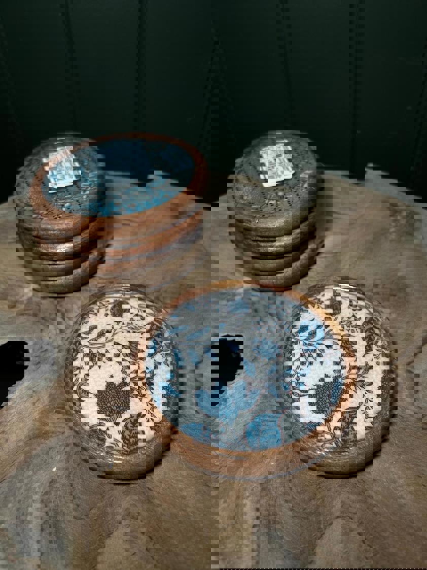 Blue & Wood Coaster Set