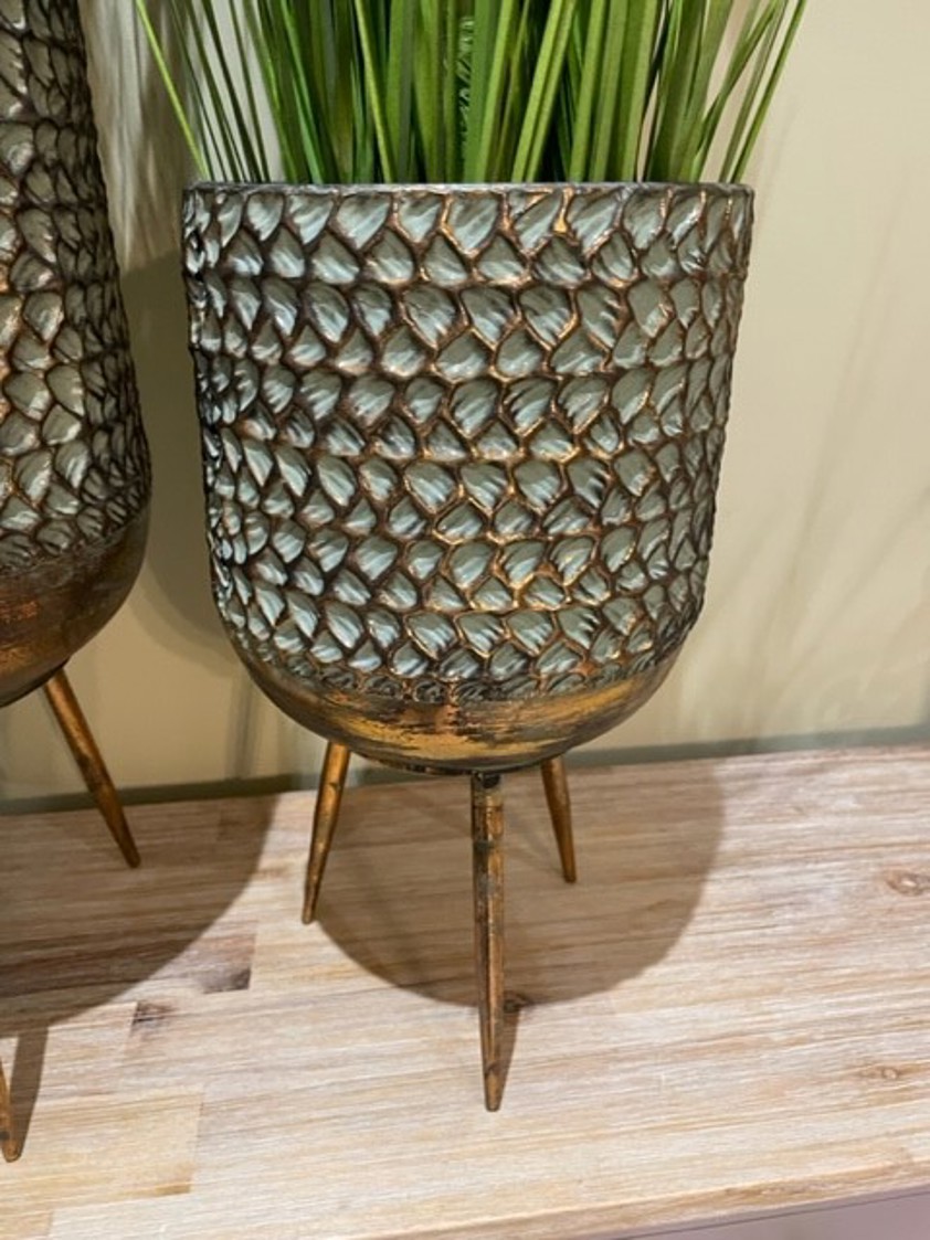 Gold & Fern Green Metal Planter Set of Two