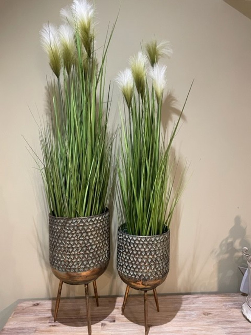 Gold & Fern Green Metal Planter Set of Two